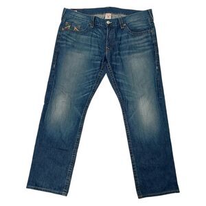 True Religion Bobby Jeans Mens 42x32 Blue Straight Embroidered Y2K Retro Denim